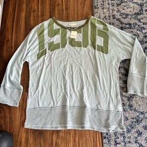 Free People Pale Blue Pullover with Olive Graphic